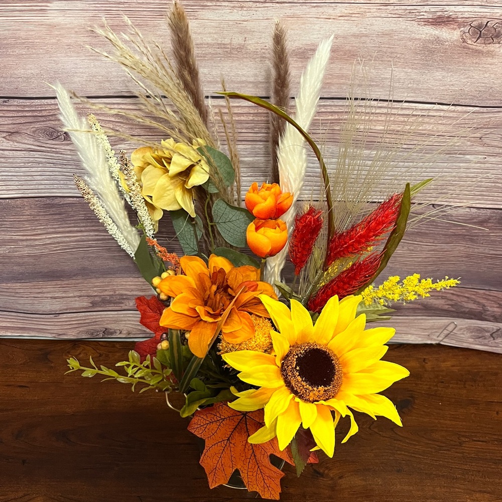 NEW!!  Fall Arrangement in Galvanized Pitcher!